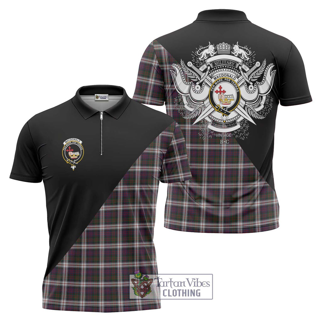 MacDonald Dress Tartan Zipper Polo Shirt with Family Crest and Military Logo Style Unisex - Tartanvibesclothing Shop