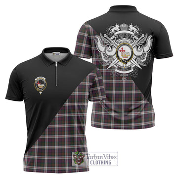 MacDonald Dress Tartan Zipper Polo Shirt with Family Crest and Military Logo Style