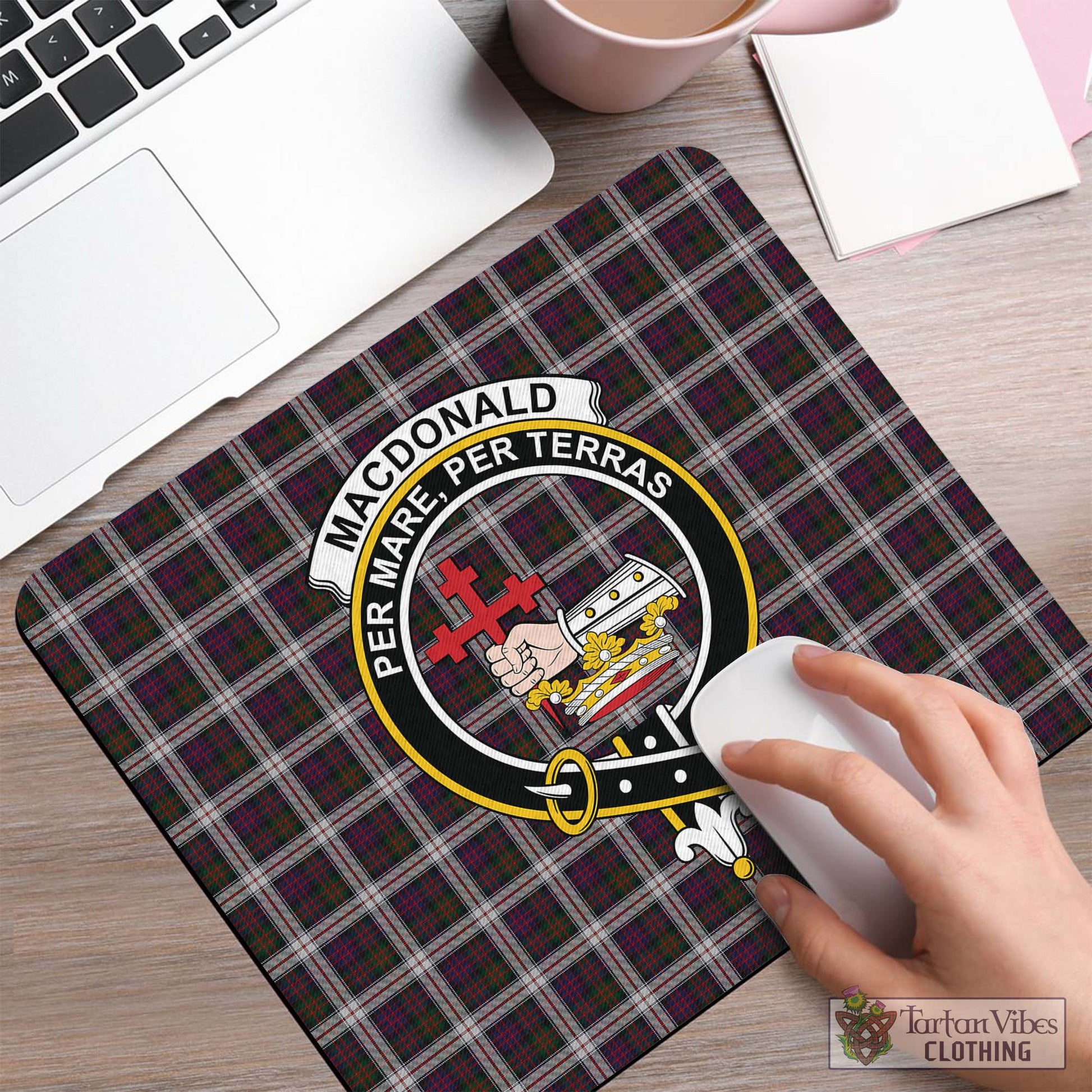 Tartan Vibes Clothing MacDonald Dress Tartan Mouse Pad with Family Crest