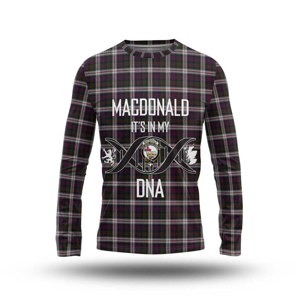 MacDonald Dress Tartan Long Sleeve T-Shirt with Family Crest DNA In Me Style Unisex - Tartanvibesclothing Shop