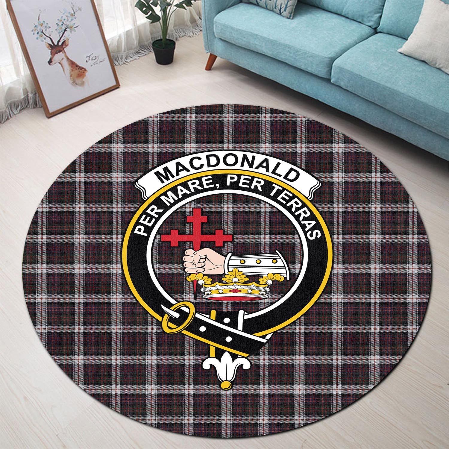 macdonald-dress-tartan-round-rug-with-family-crest