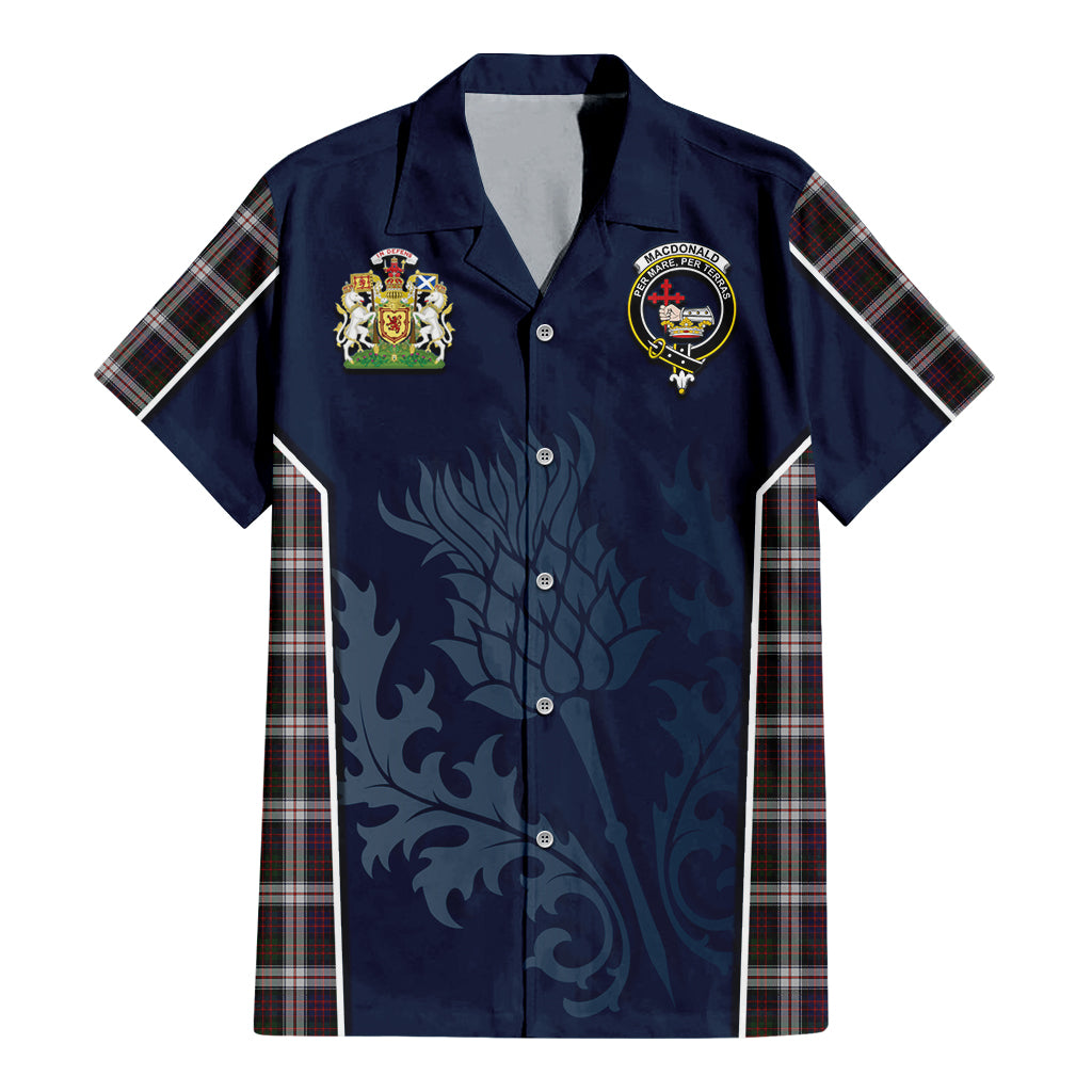 Tartan Vibes Clothing MacDonald Dress Tartan Short Sleeve Button Up Shirt with Family Crest and Scottish Thistle Vibes Sport Style