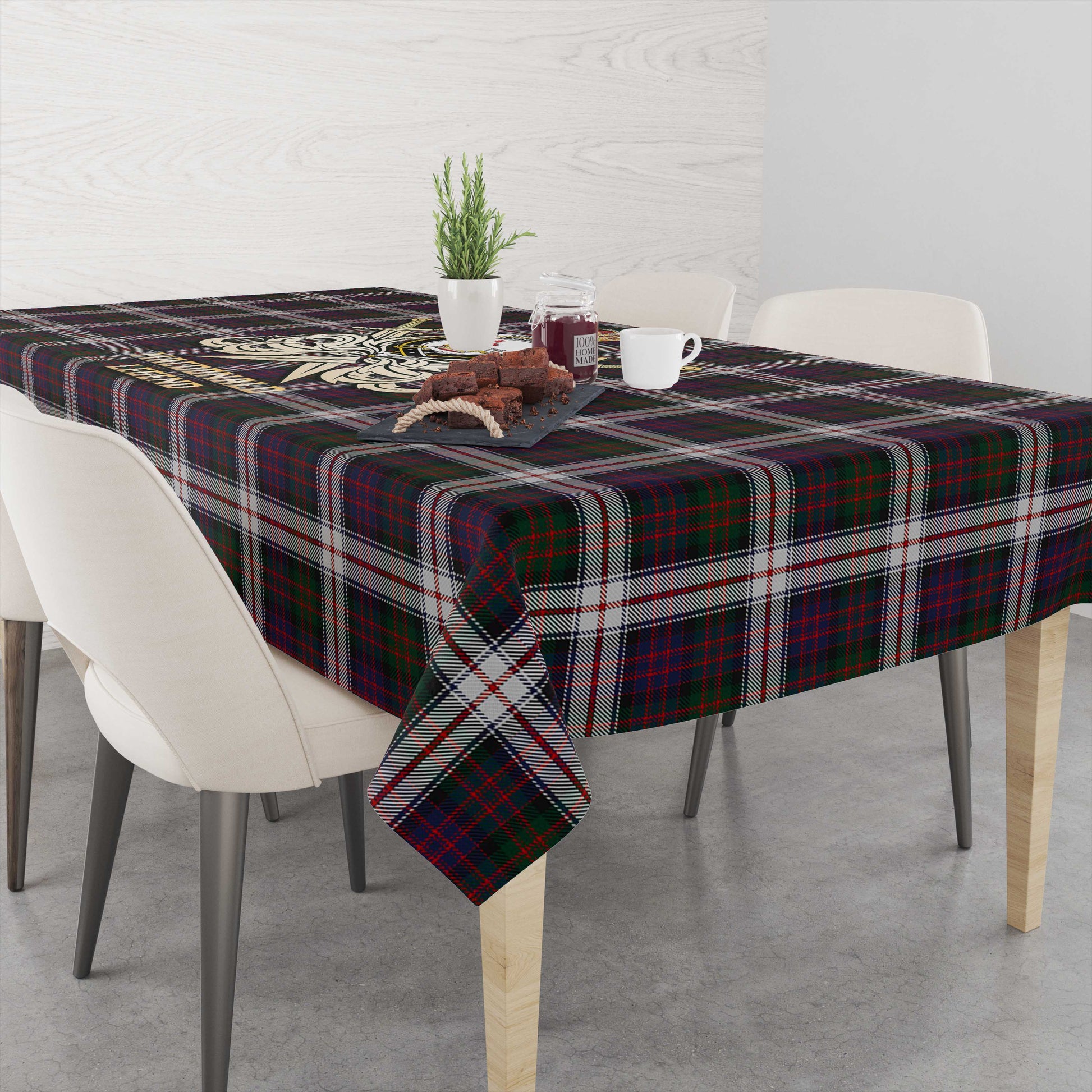 Tartan Vibes Clothing MacDonald Dress Tartan Tablecloth with Clan Crest and the Golden Sword of Courageous Legacy