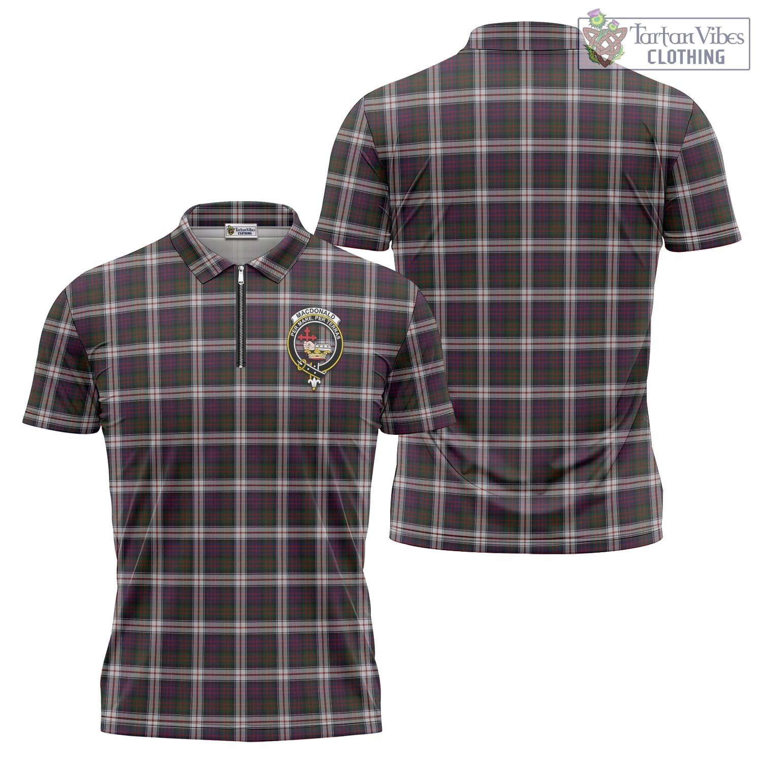 Tartan Vibes Clothing MacDonald Dress Tartan Zipper Polo Shirt with Family Crest