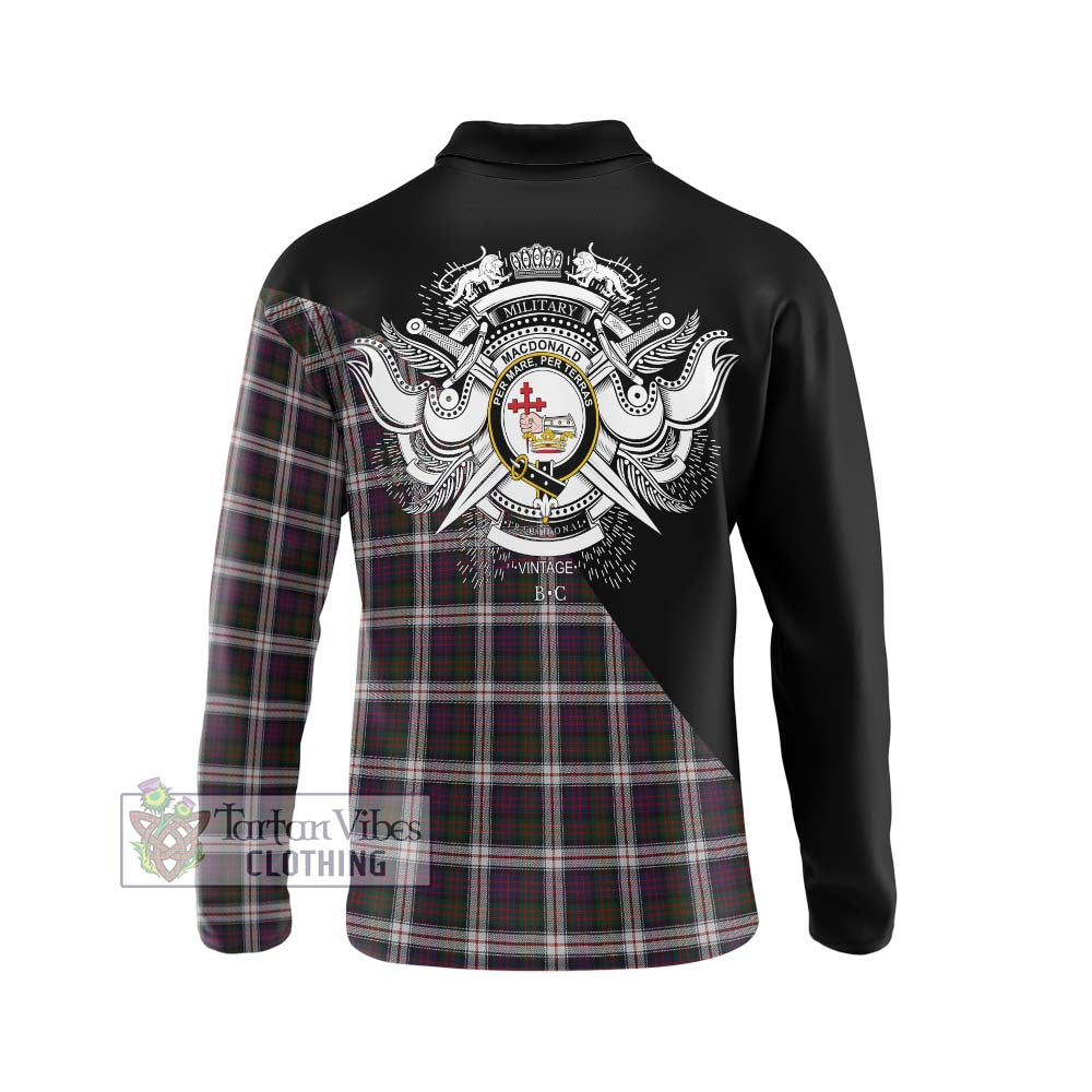 MacDonald Dress Tartan Long Sleeve Polo Shirt with Family Crest and Military Logo Style - Tartanvibesclothing Shop