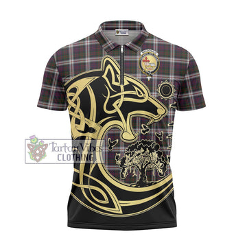 MacDonald Dress Tartan Zipper Polo Shirt with Family Crest Celtic Wolf Style