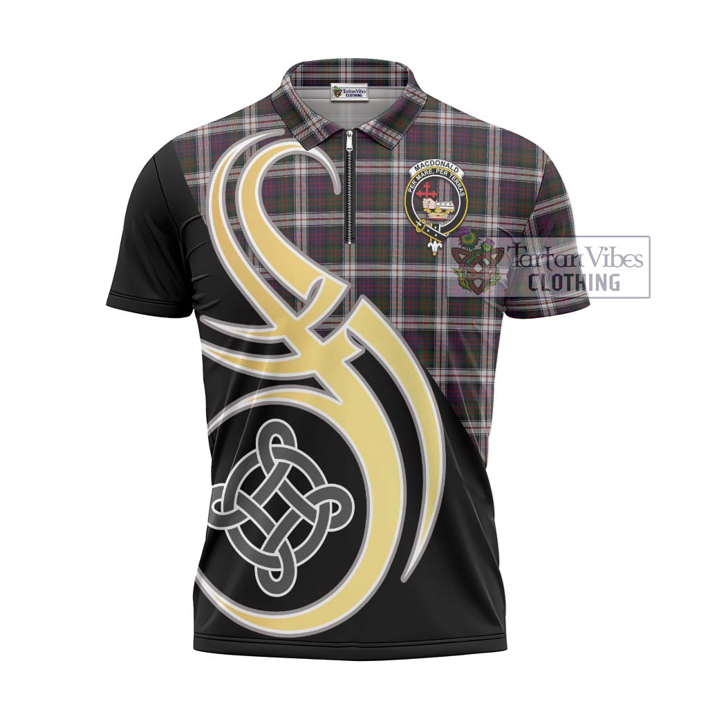 Tartan Vibes Clothing MacDonald Dress Tartan Zipper Polo Shirt with Family Crest and Celtic Symbol Style