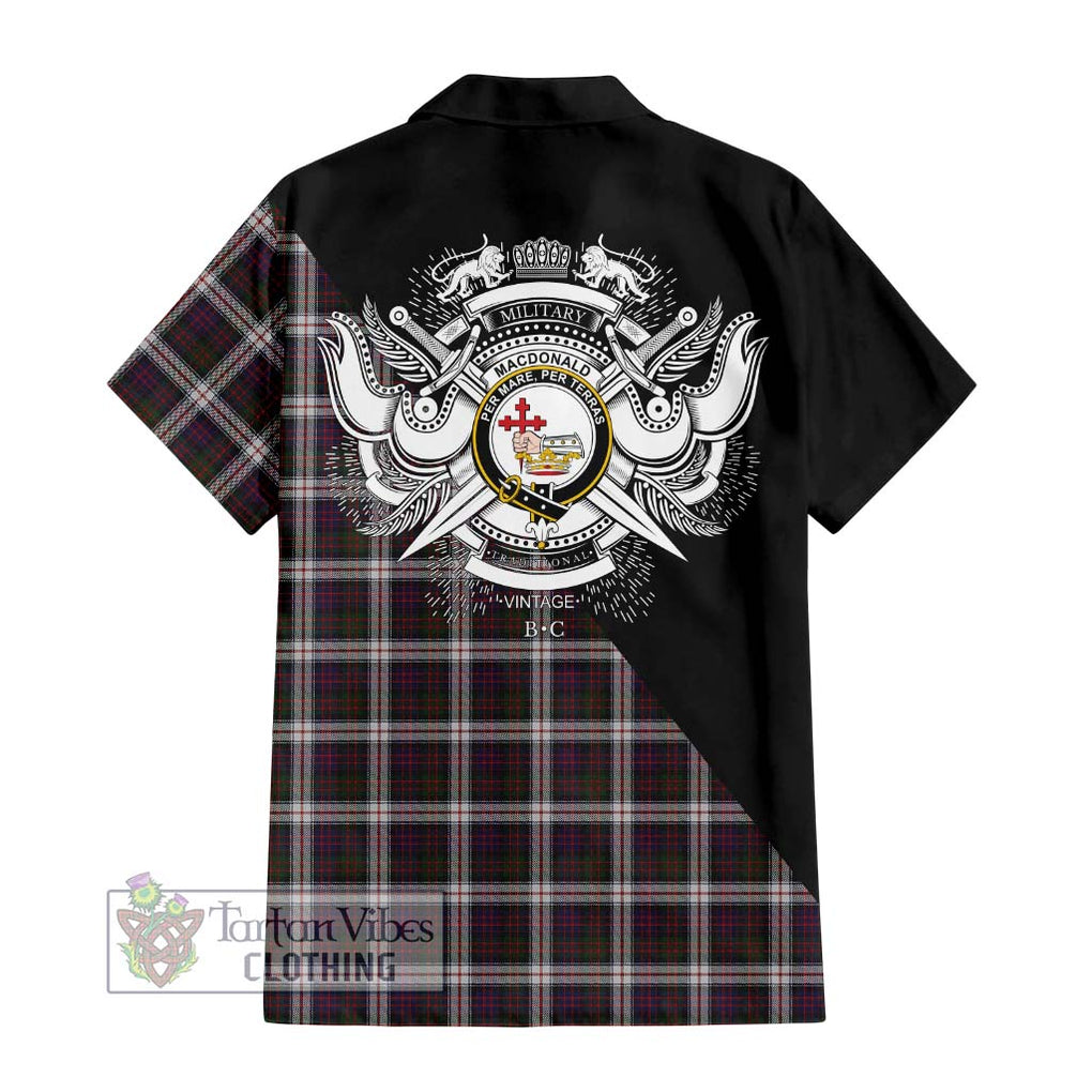 MacDonald Dress Tartan Short Sleeve Button Shirt with Family Crest and Military Logo Style - Tartanvibesclothing Shop