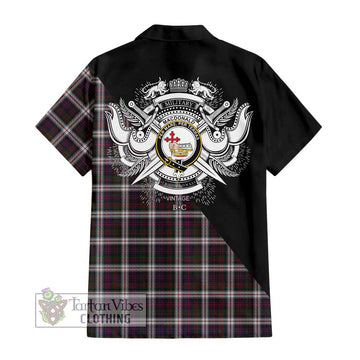 MacDonald Dress Tartan Short Sleeve Button Shirt with Family Crest and Military Logo Style