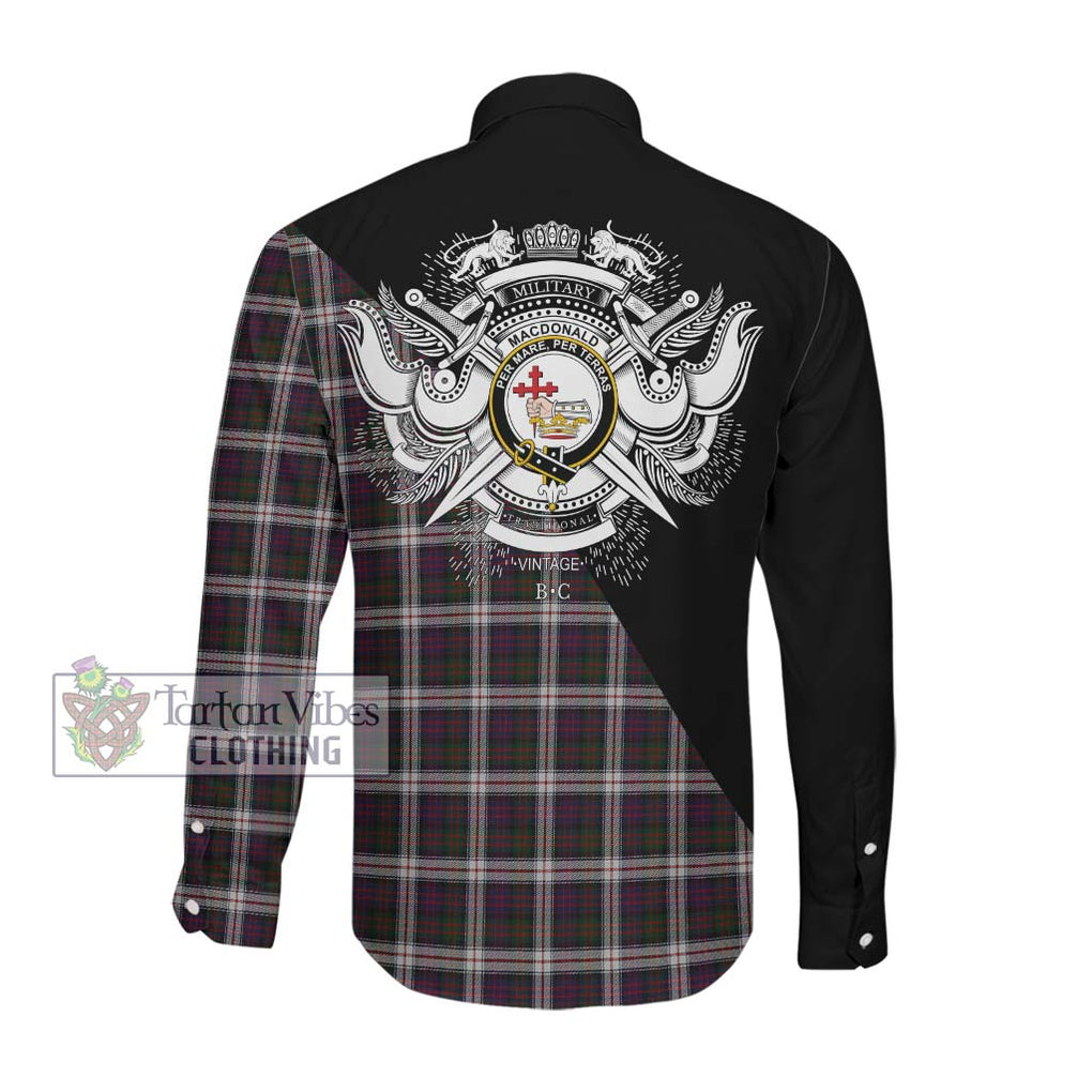 MacDonald Dress Tartan Long Sleeve Button Shirt with Family Crest and Military Logo Style Men's Shirt - Tartanvibesclothing Shop