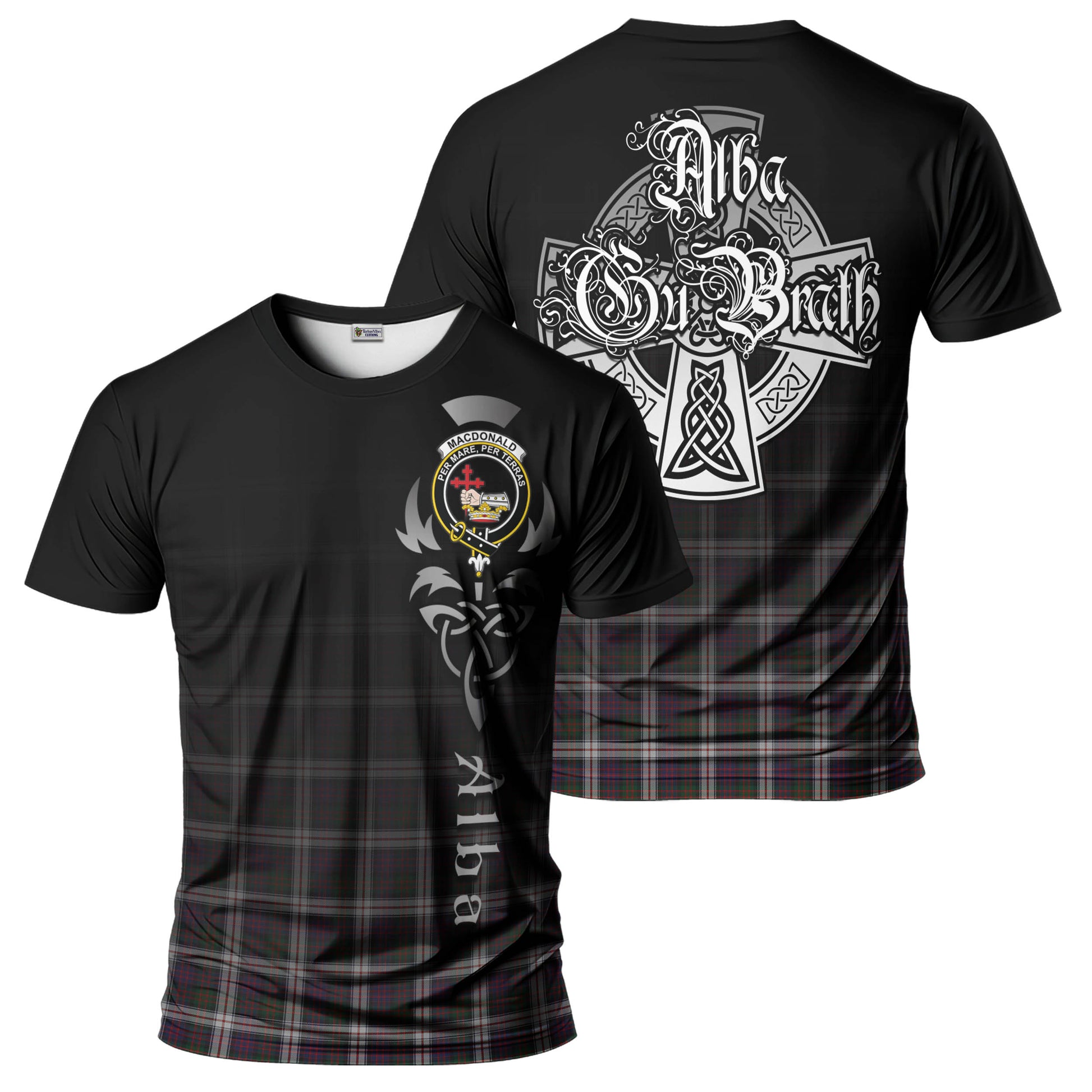 Tartan Vibes Clothing MacDonald Dress Tartan T-Shirt Featuring Alba Gu Brath Family Crest Celtic Inspired