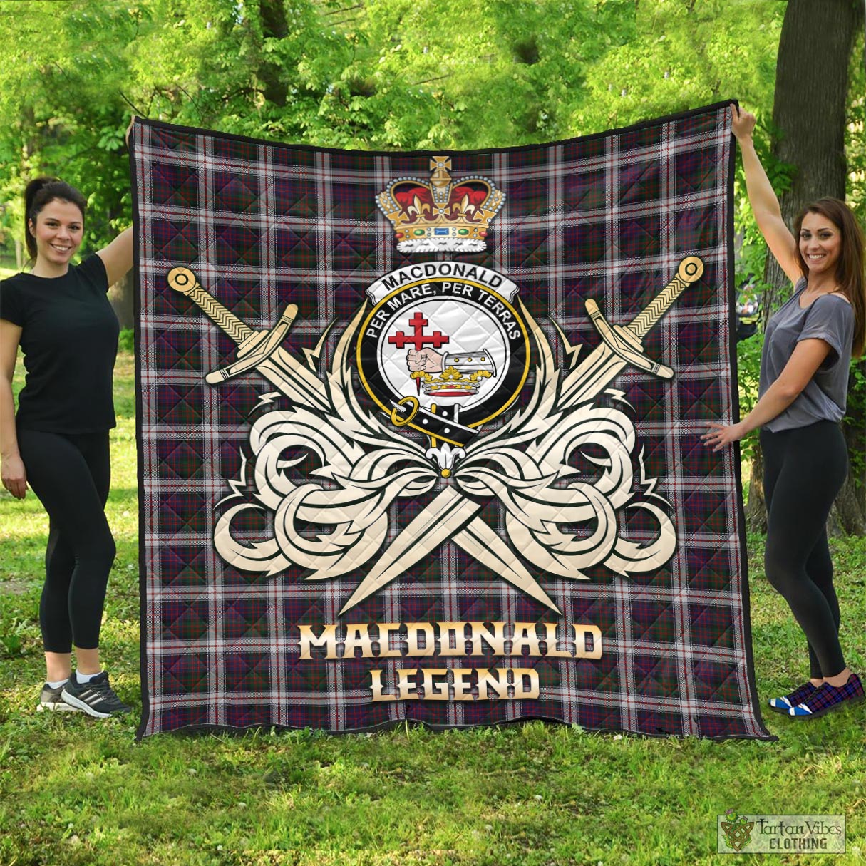 Tartan Vibes Clothing MacDonald Dress Tartan Quilt with Clan Crest and the Golden Sword of Courageous Legacy