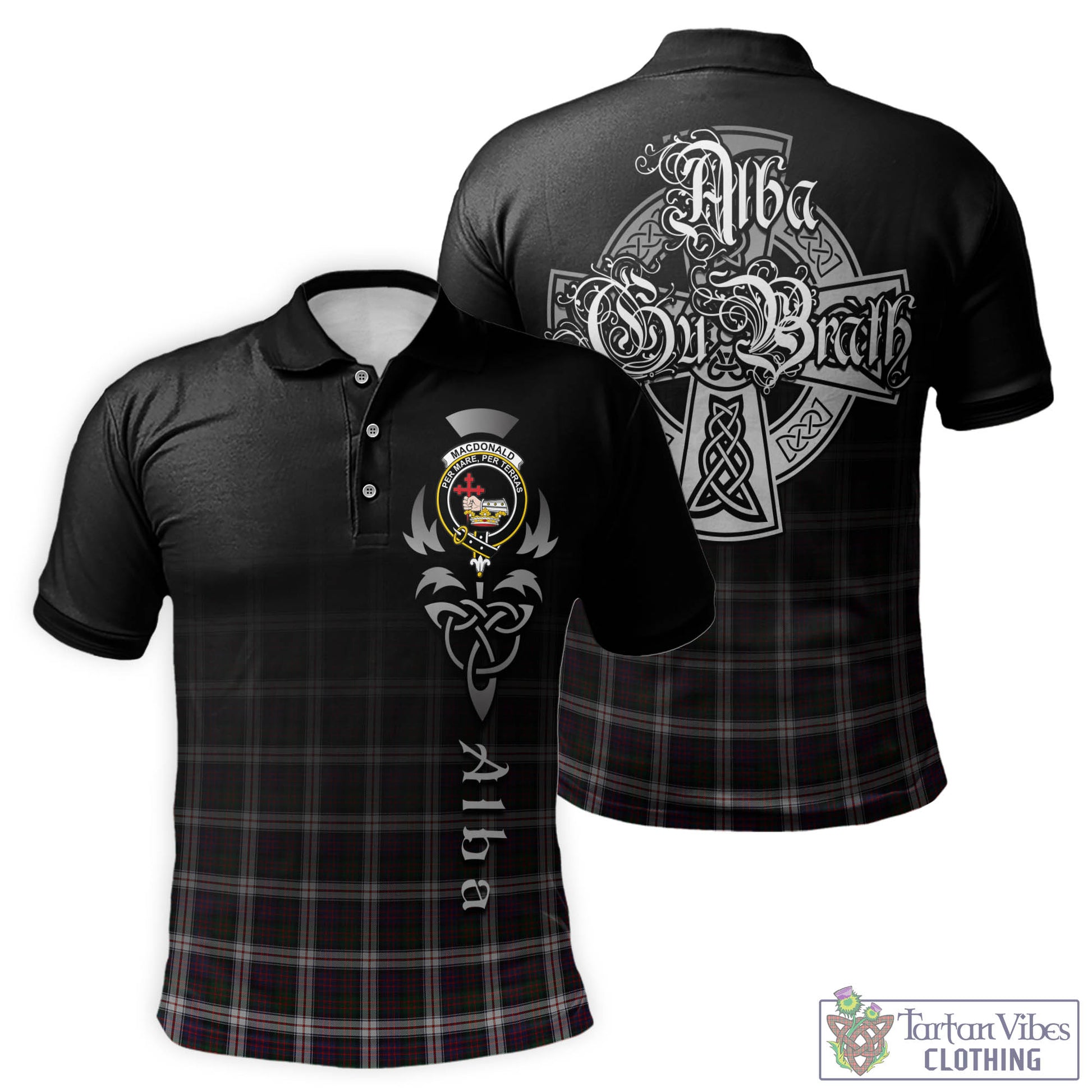 Tartan Vibes Clothing MacDonald Dress Tartan Polo Shirt Featuring Alba Gu Brath Family Crest Celtic Inspired