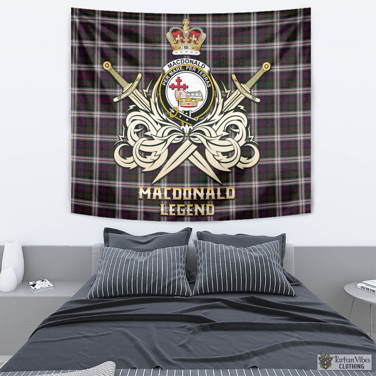 Tartan Vibes Clothing MacDonald Dress Tartan Tapestry with Clan Crest and the Golden Sword of Courageous Legacy