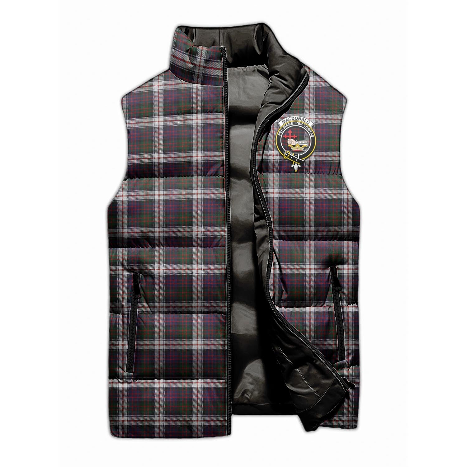 MacDonald Dress Tartan Sleeveless Puffer Jacket with Family Crest - Tartanvibesclothing