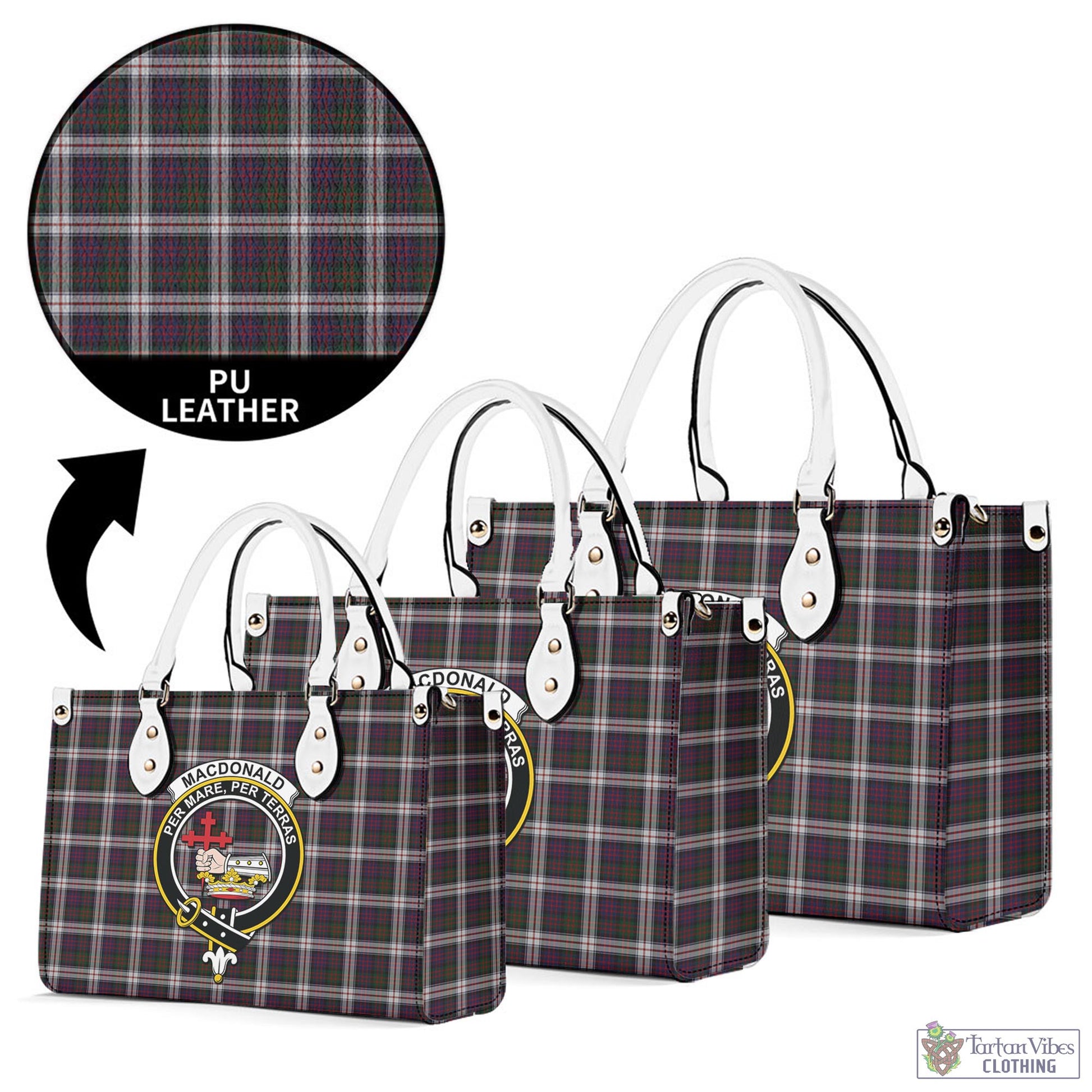 Tartan Vibes Clothing MacDonald Dress Tartan Luxury Leather Handbags with Family Crest