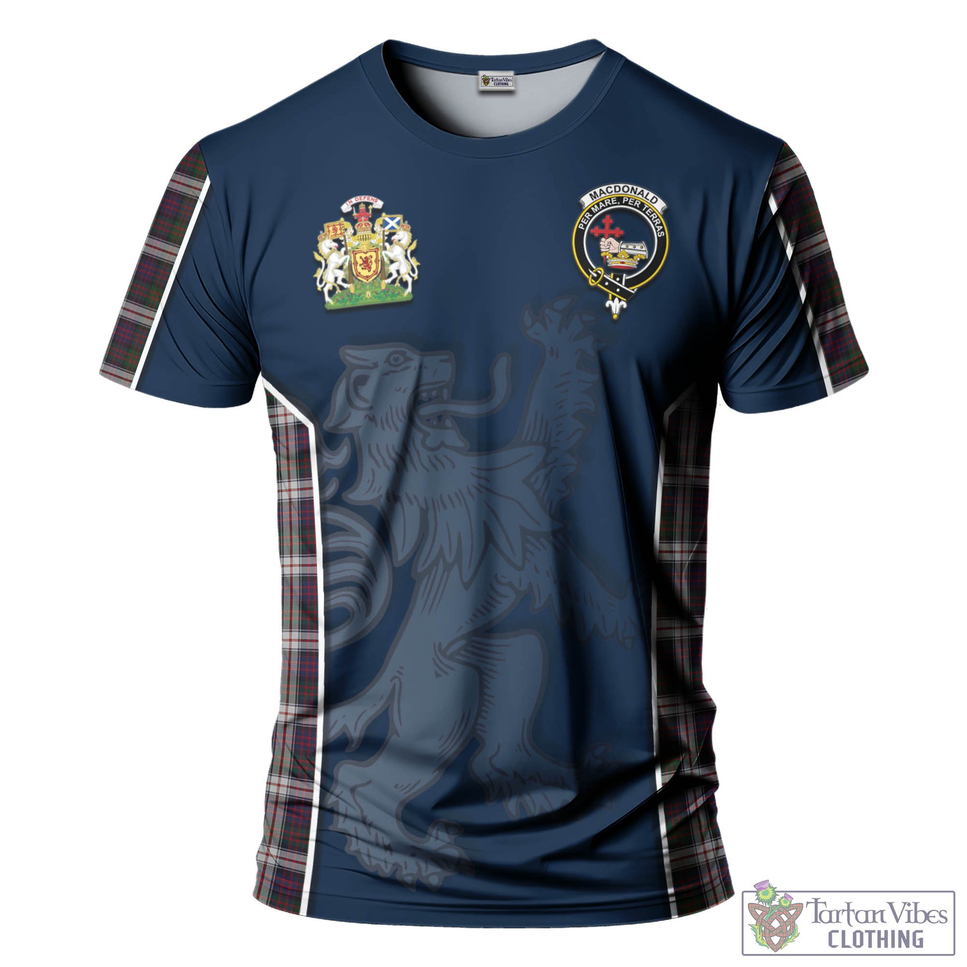 Tartan Vibes Clothing MacDonald Dress Tartan T-Shirt with Family Crest and Lion Rampant Vibes Sport Style