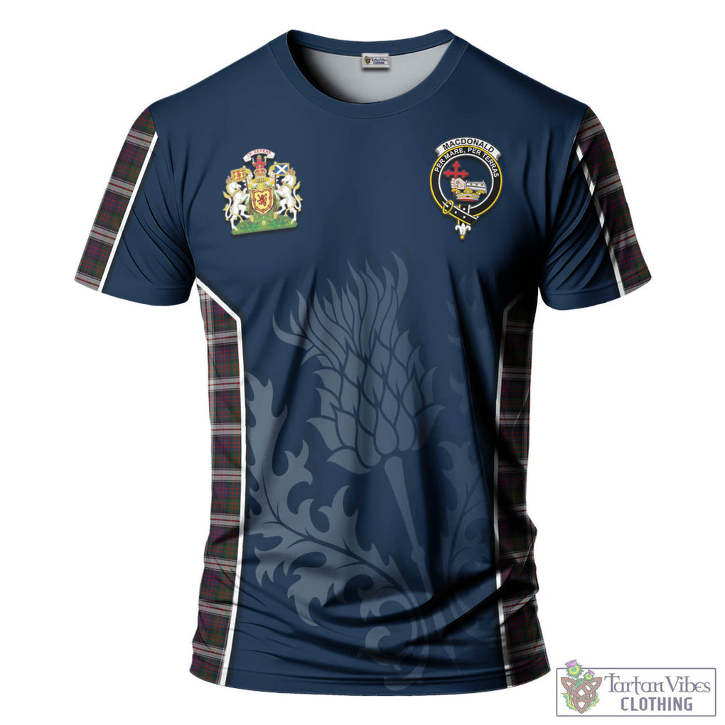 Tartan Vibes Clothing MacDonald Dress Tartan T-Shirt with Family Crest and Scottish Thistle Vibes Sport Style