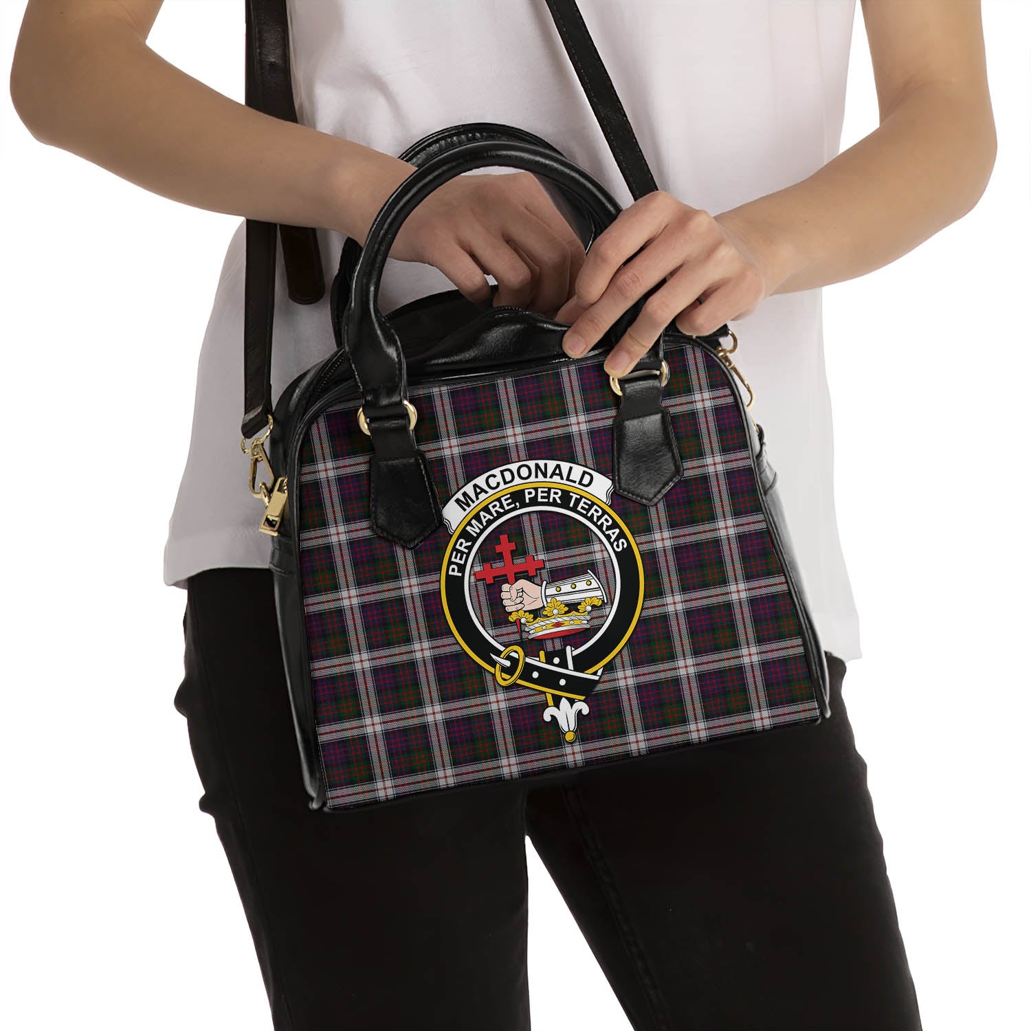 MacDonald Dress Tartan Shoulder Handbags with Family Crest - Tartanvibesclothing