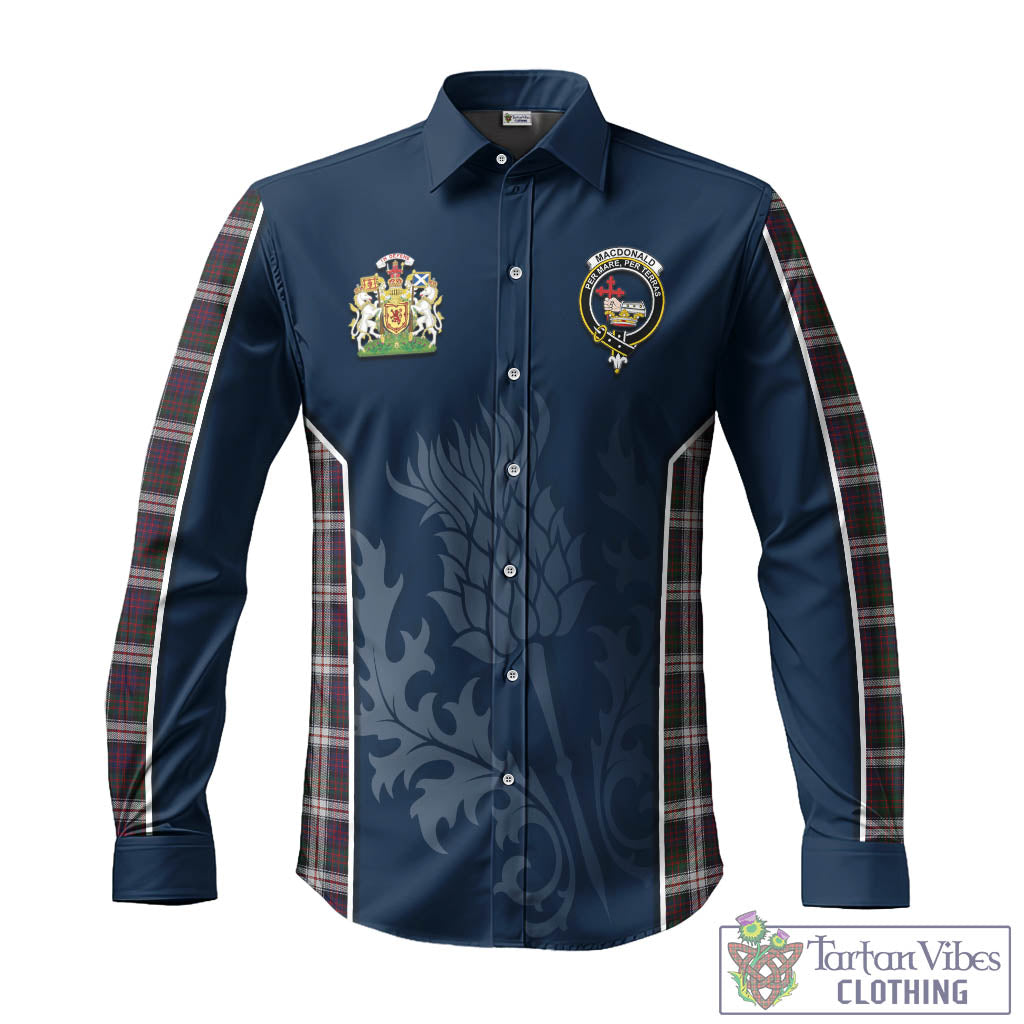 Tartan Vibes Clothing MacDonald Dress Tartan Long Sleeve Button Up Shirt with Family Crest and Scottish Thistle Vibes Sport Style