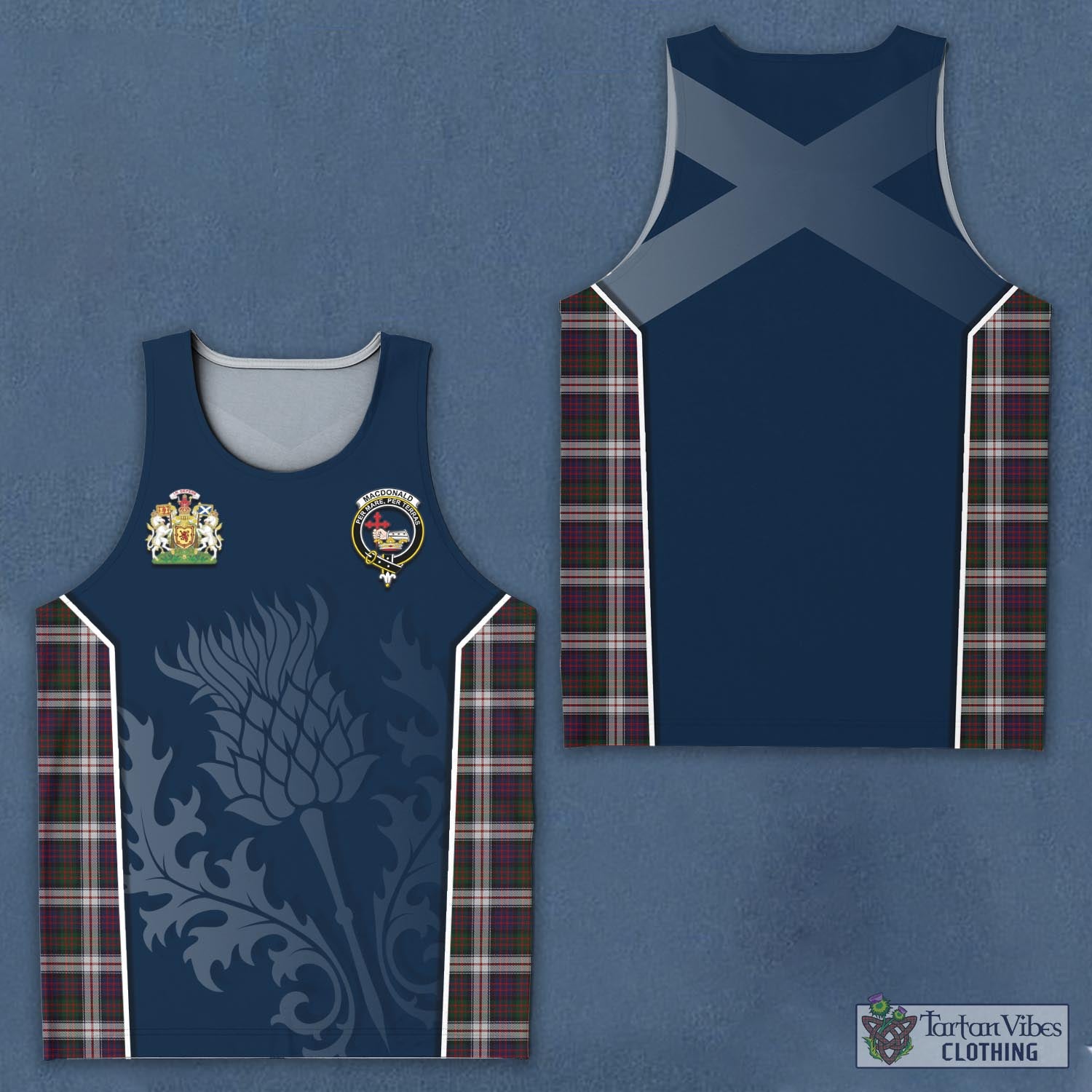 Tartan Vibes Clothing MacDonald Dress Tartan Men's Tanks Top with Family Crest and Scottish Thistle Vibes Sport Style