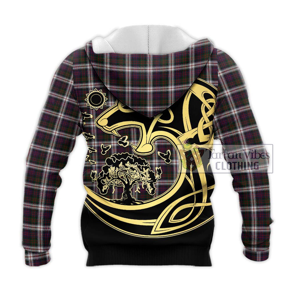 MacDonald Dress Tartan Knitted Hoodie with Family Crest Celtic Wolf Style - Tartan Vibes Clothing