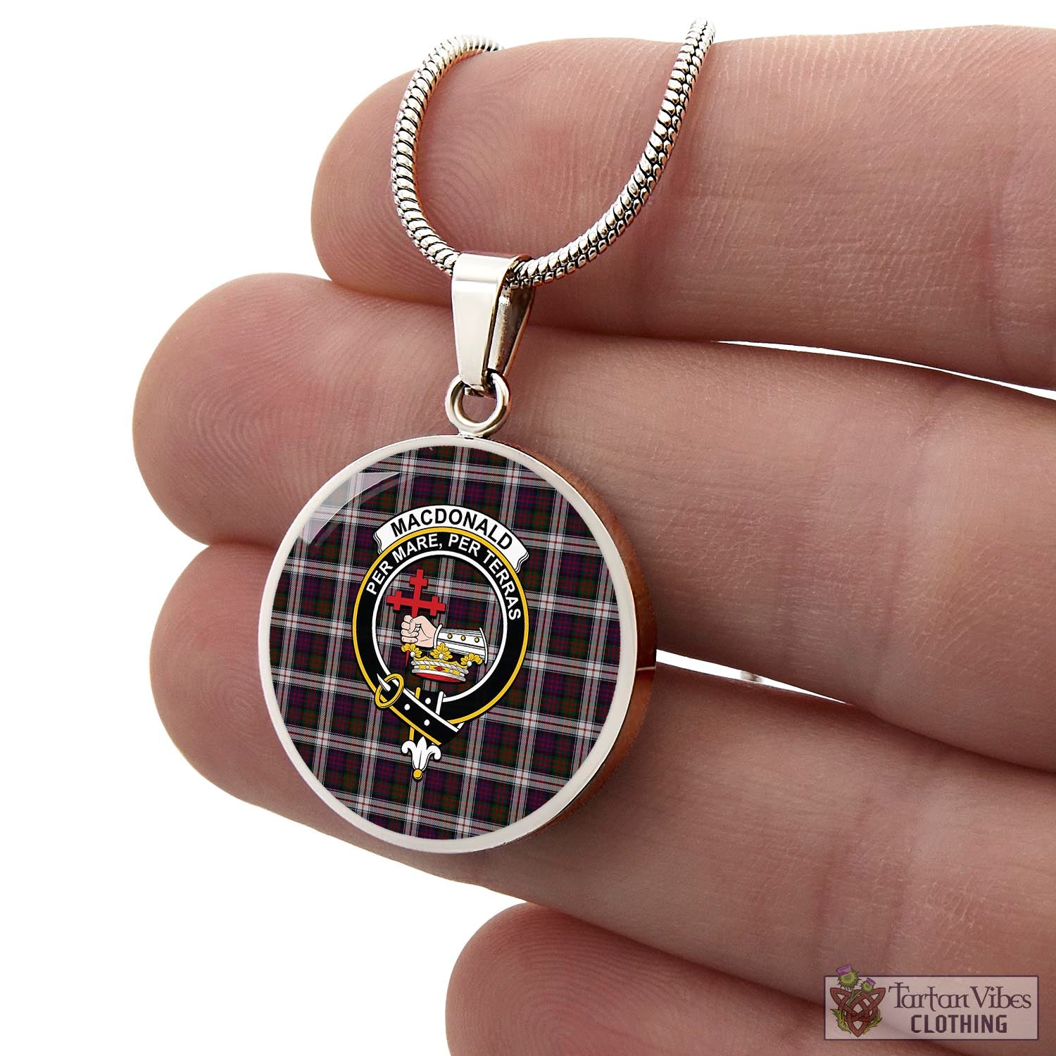 Tartan Vibes Clothing MacDonald Dress Tartan Circle Necklace with Family Crest