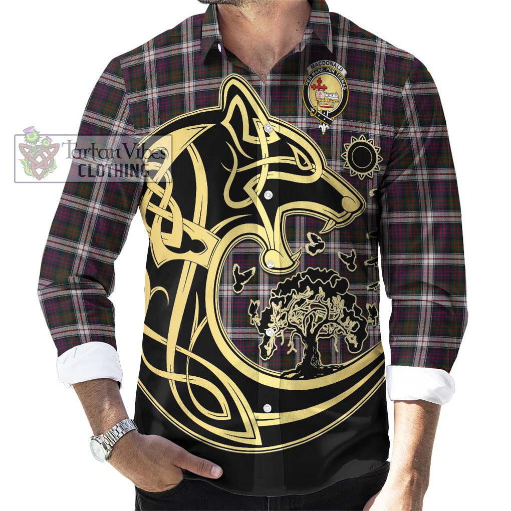 MacDonald Dress Tartan Long Sleeve Button Shirt with Family Crest Celtic Wolf Style - Tartan Vibes Clothing