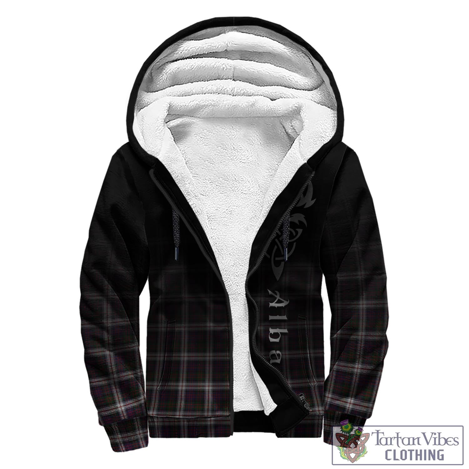 Tartan Vibes Clothing MacDonald Dress Tartan Sherpa Hoodie Featuring Alba Gu Brath Family Crest Celtic Inspired