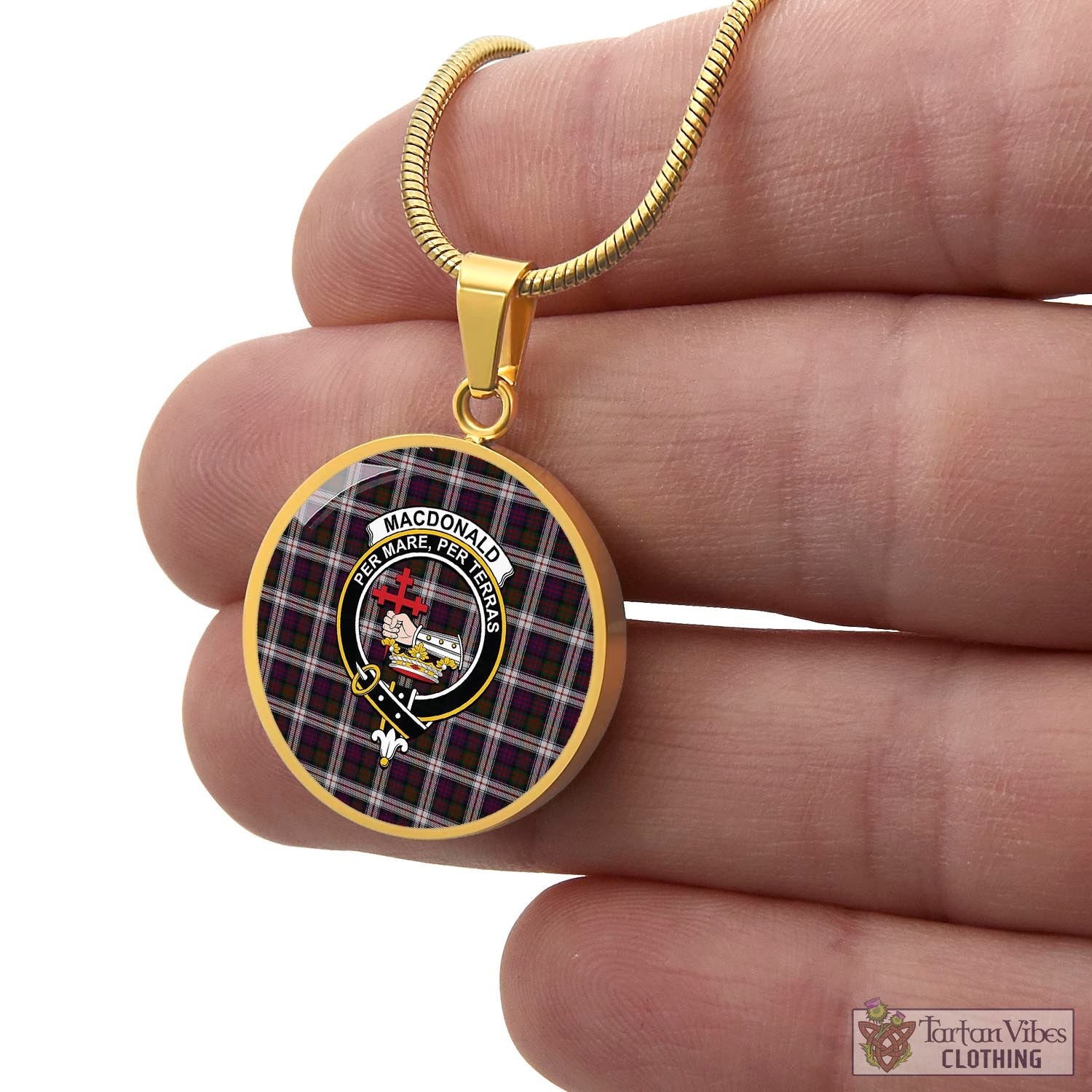 Tartan Vibes Clothing MacDonald Dress Tartan Circle Necklace with Family Crest