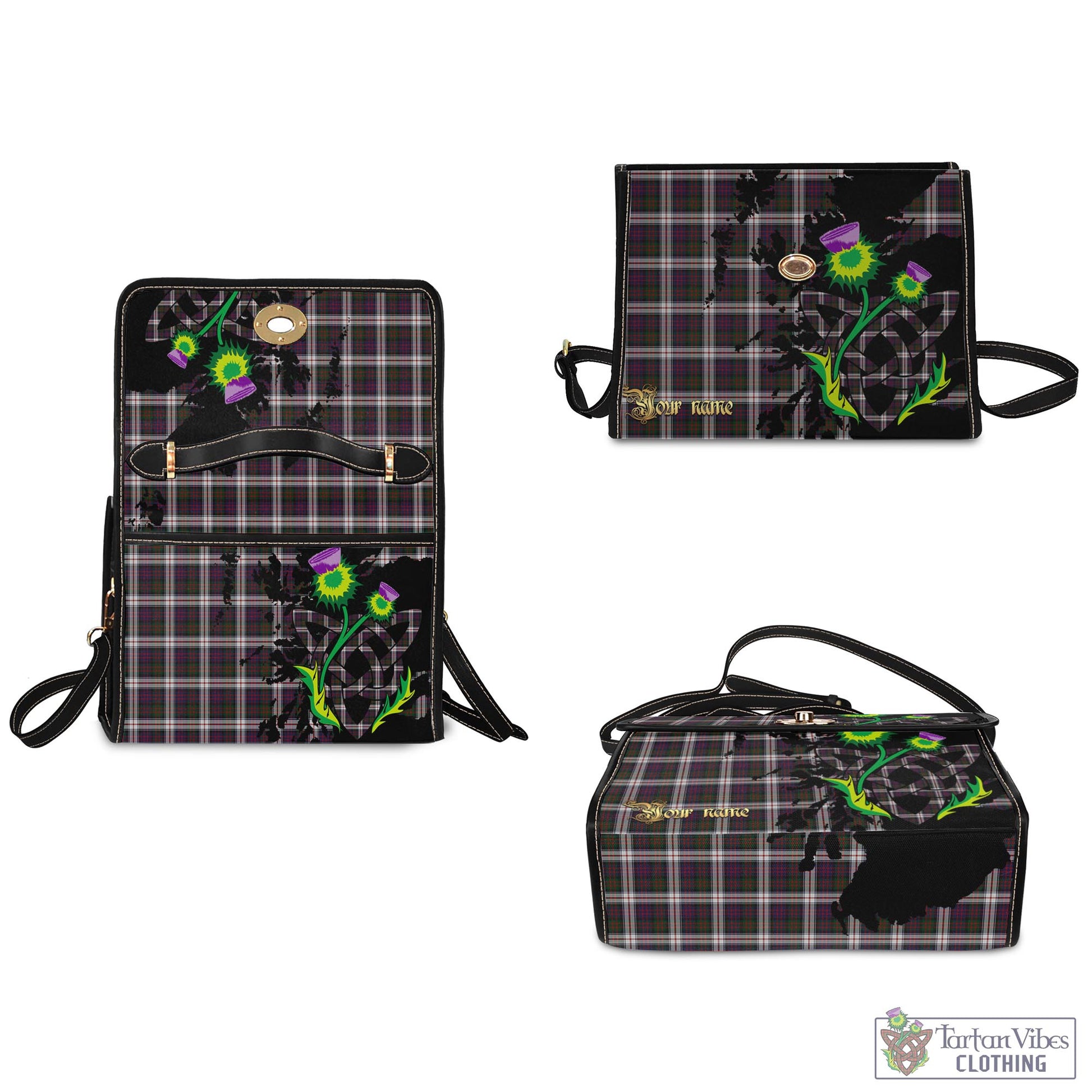 Tartan Vibes Clothing MacDonald Dress Tartan Waterproof Canvas Bag with Scotland Map and Thistle Celtic Accents