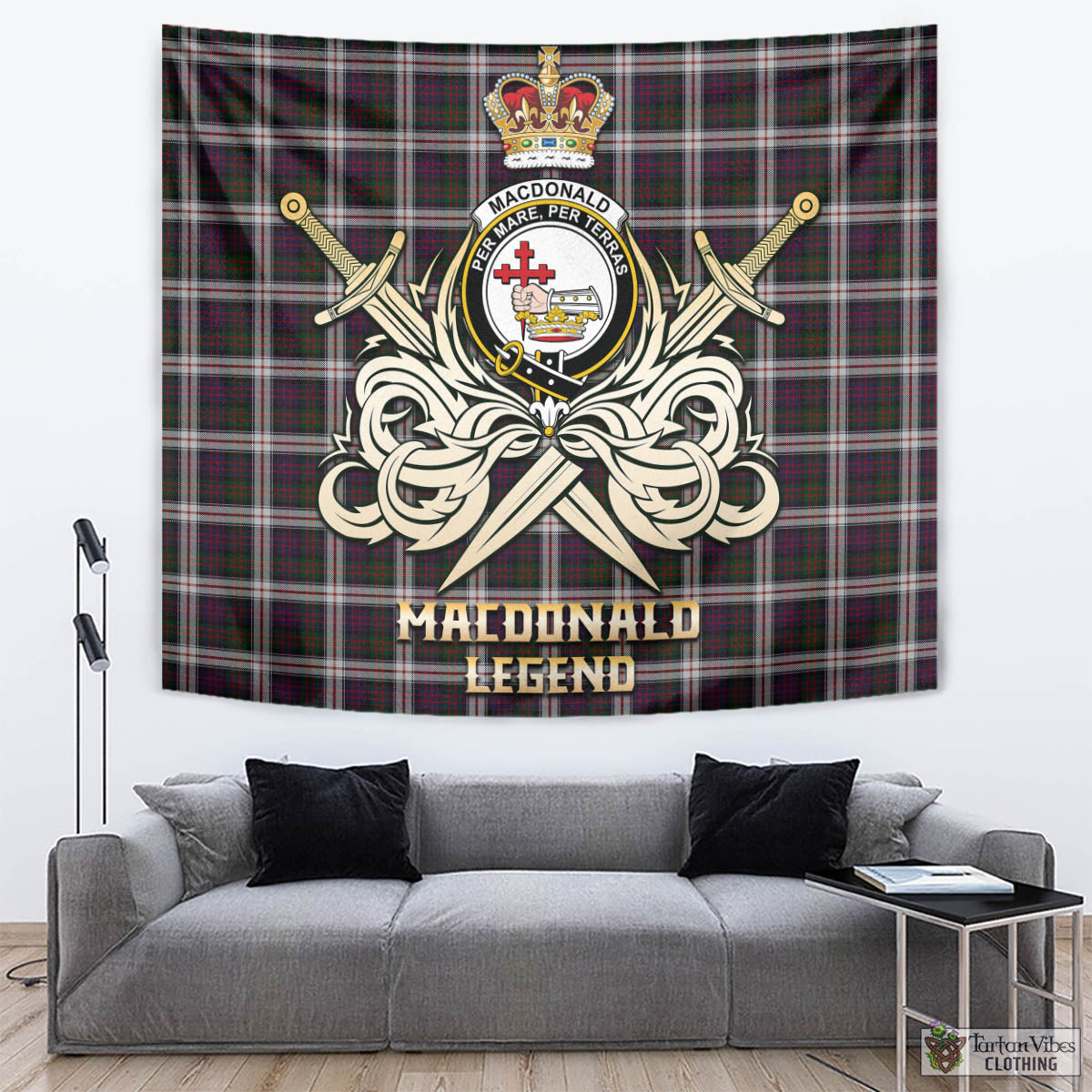 Tartan Vibes Clothing MacDonald Dress Tartan Tapestry with Clan Crest and the Golden Sword of Courageous Legacy