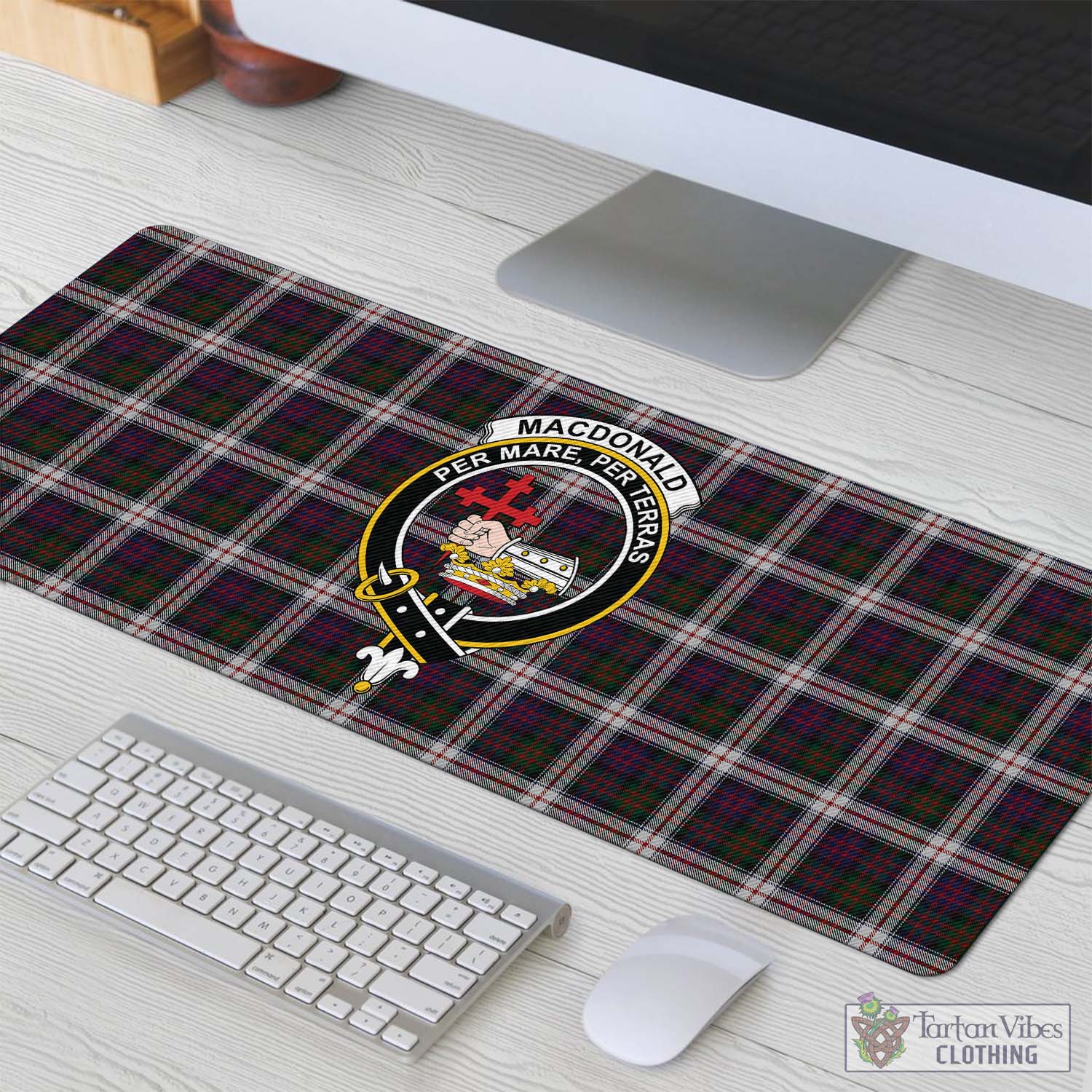 Tartan Vibes Clothing MacDonald Dress Tartan Mouse Pad with Family Crest