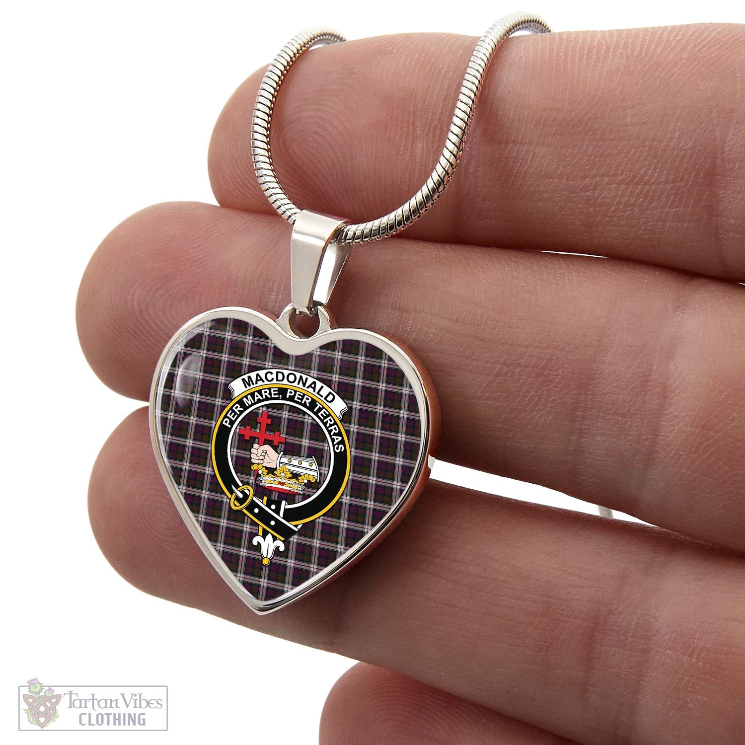 Tartan Vibes Clothing MacDonald Dress Tartan Heart Necklace with Family Crest