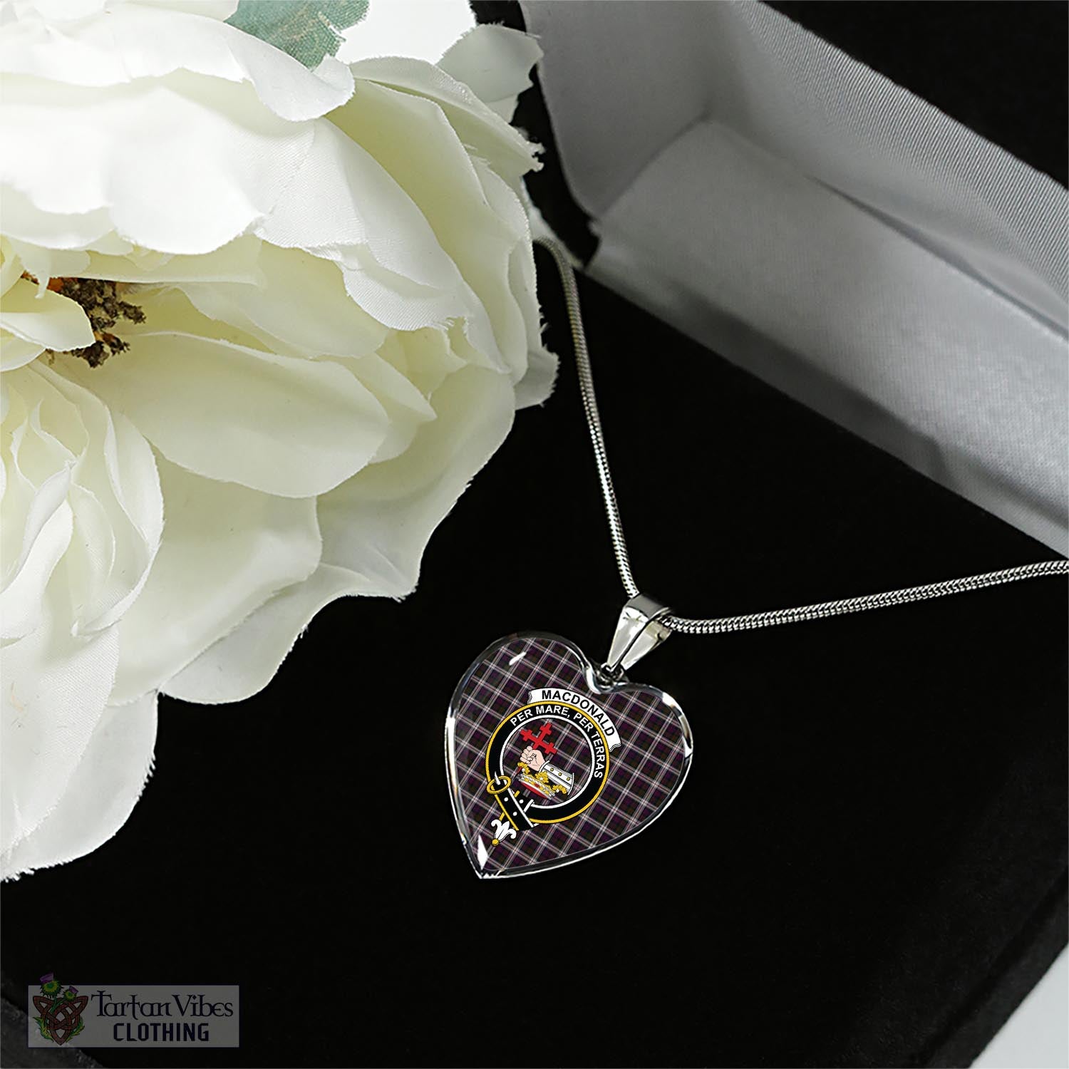 Tartan Vibes Clothing MacDonald Dress Tartan Heart Necklace with Family Crest