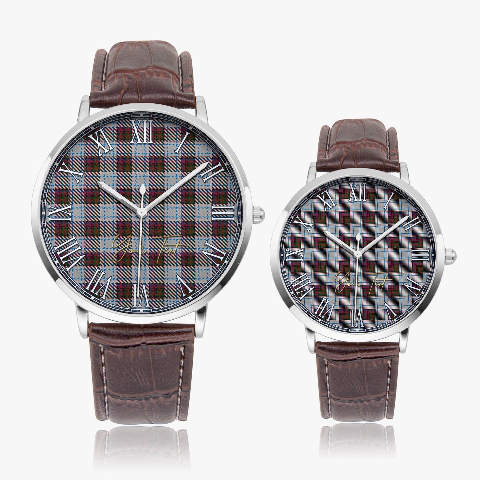 MacDonald Dress Ancient Tartan Personalized Your Text Leather Trap Quartz Watch Ultra Thin Silver Case With Brown Leather Strap - Tartanvibesclothing