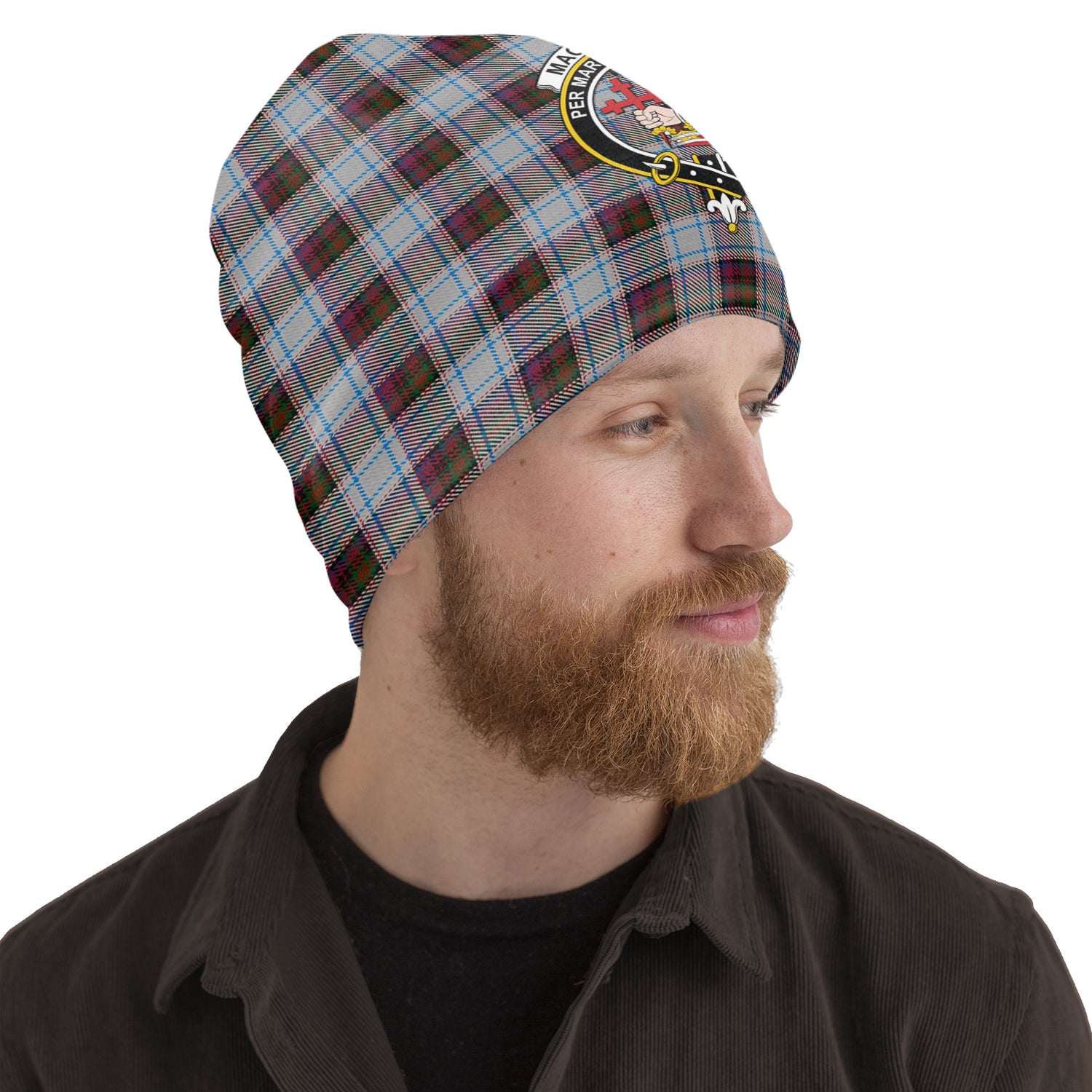 MacDonald Dress Ancient Tartan Beanies Hat with Family Crest One Size 10.5*10.2 inches - Tartan Vibes Clothing