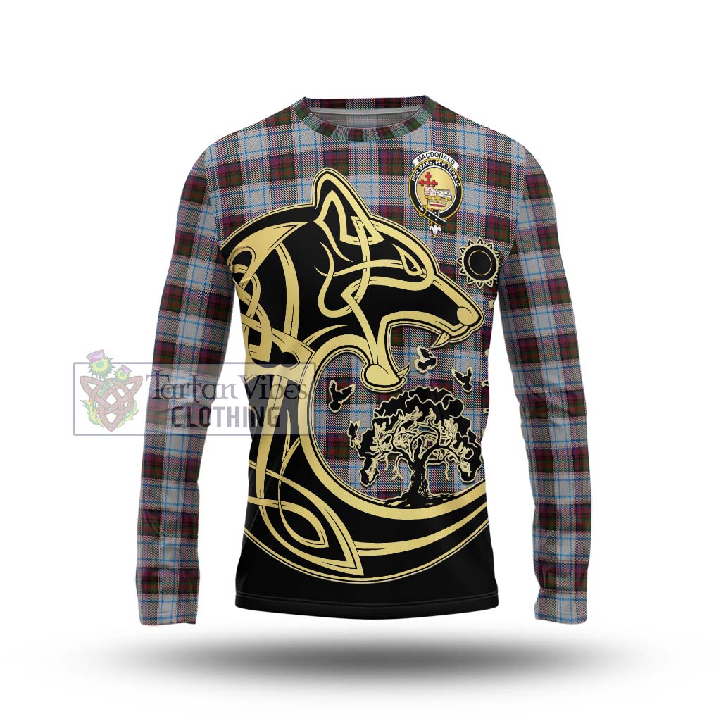 Tartan Vibes Clothing MacDonald Dress Ancient Tartan Long Sleeve T-Shirt with Family Crest Celtic Wolf Style