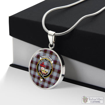 MacDonald Dress Ancient Tartan Circle Necklace with Family Crest