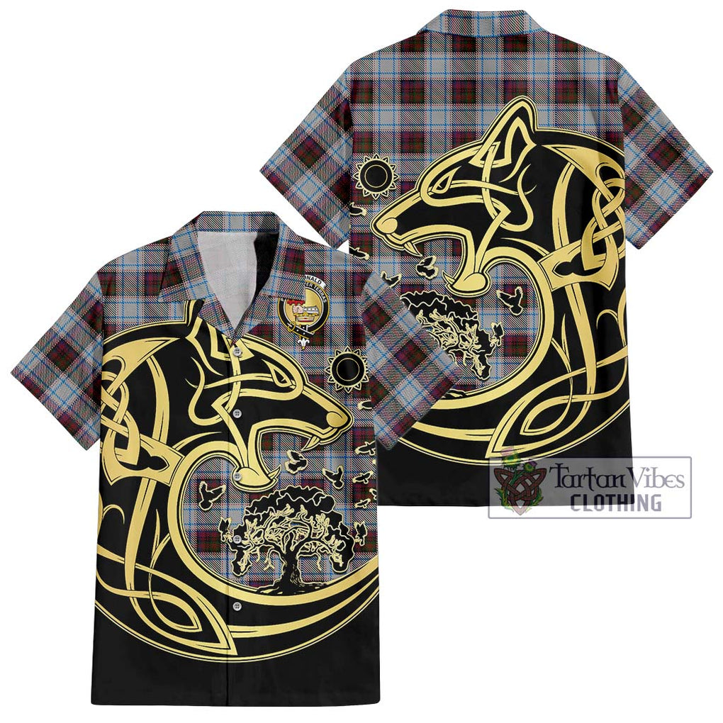 MacDonald Dress Ancient Tartan Short Sleeve Button Shirt with Family Crest Celtic Wolf Style Kid - Tartan Vibes Clothing