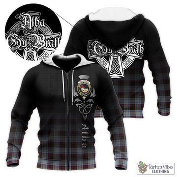 MacDonald Dress Ancient Tartan Knitted Hoodie Featuring Alba Gu Brath Family Crest Celtic Inspired