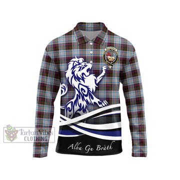 MacDonald Dress Ancient Tartan Long Sleeve Polo Shirt with Alba Gu Brath Regal Lion Emblem