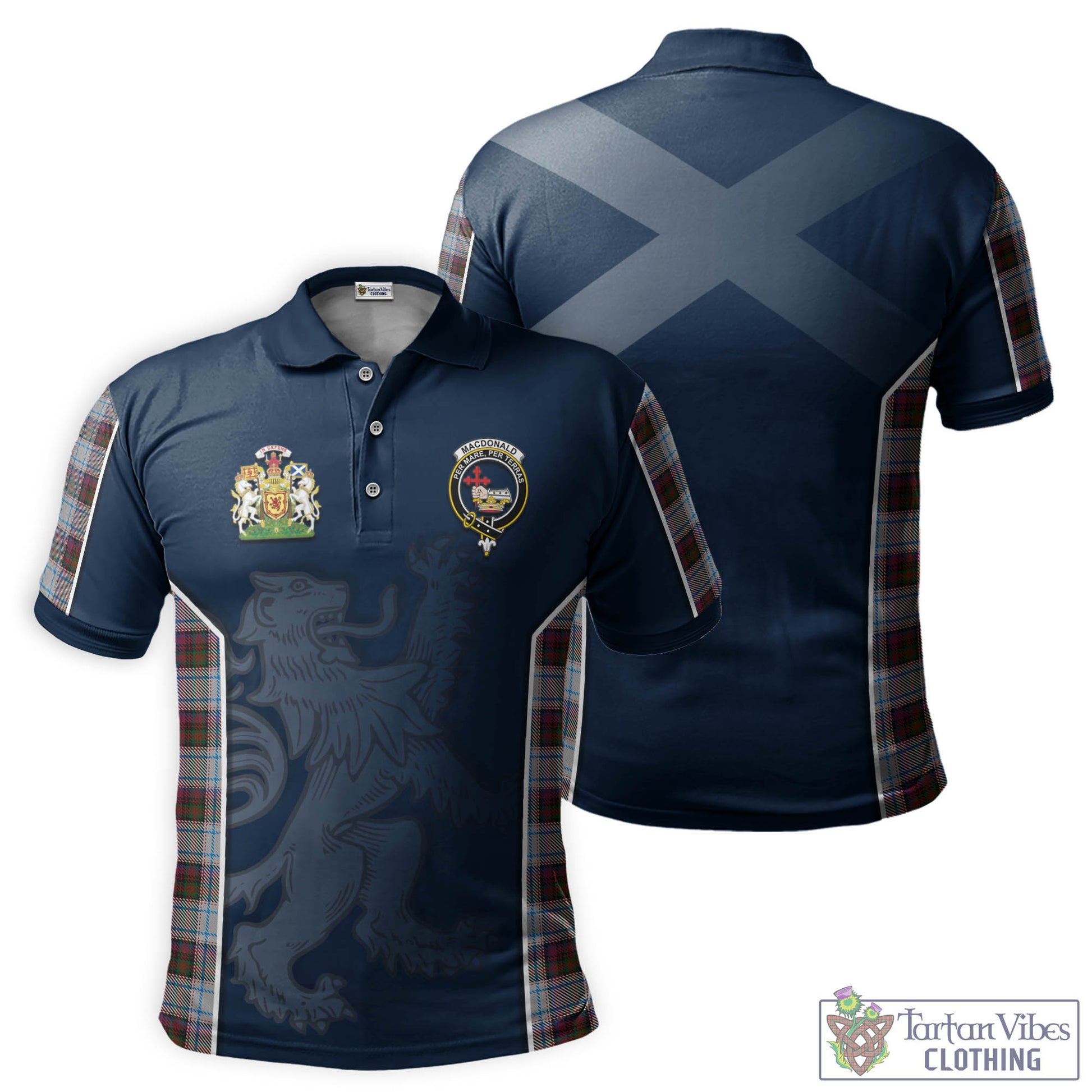 Tartan Vibes Clothing MacDonald Dress Ancient Tartan Men's Polo Shirt with Family Crest and Lion Rampant Vibes Sport Style