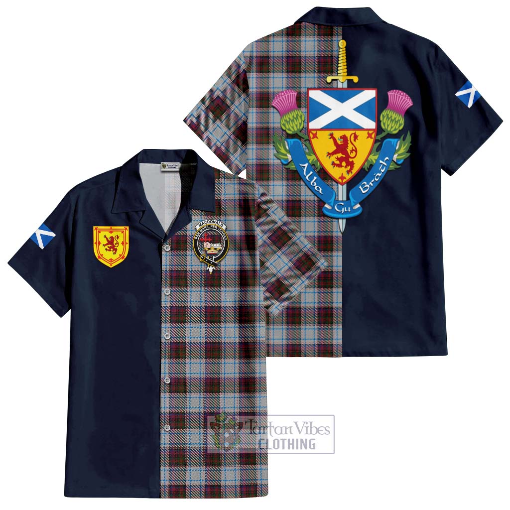 Tartan Vibes Clothing MacDonald Dress Ancient Tartan Short Sleeve Button Shirt with Scottish Lion Royal Arm Half Style