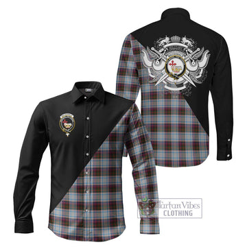 MacDonald Dress Ancient Tartan Long Sleeve Button Shirt with Family Crest and Military Logo Style