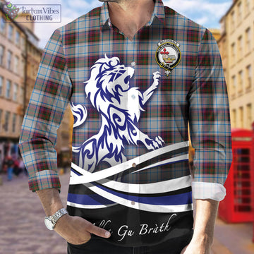 MacDonald Dress Ancient Tartan Long Sleeve Button Up Shirt with Alba Gu Brath Regal Lion Emblem
