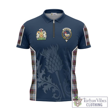 MacDonald Dress Ancient Tartan Zipper Polo Shirt with Family Crest and Scottish Thistle Vibes Sport Style