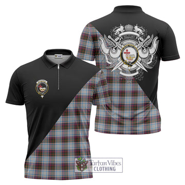 MacDonald Dress Ancient Tartan Zipper Polo Shirt with Family Crest and Military Logo Style