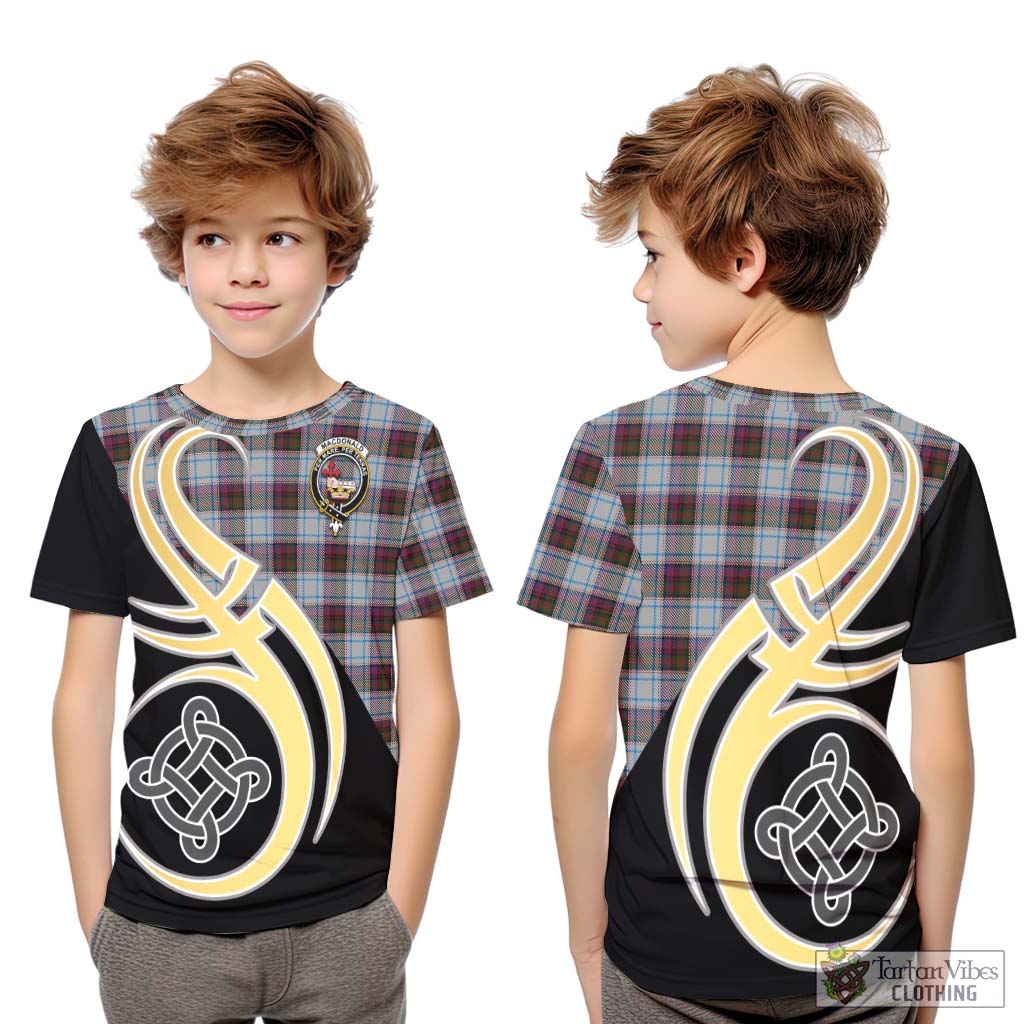 Tartan Vibes Clothing MacDonald Dress Ancient Tartan Kid T-Shirt with Family Crest and Celtic Symbol Style