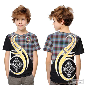 MacDonald Dress Ancient Tartan Kid T-Shirt with Family Crest and Celtic Symbol Style